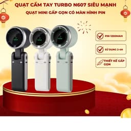 Quạt cầm tay tubor n607 pin 1200mah sử dụng 2-4h quạt 100 cấp gió, gấp gọn tiện lợi 1