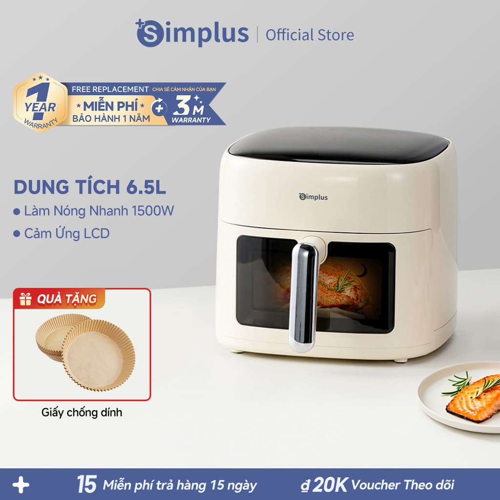 Simplus Nồi Chiên Không Dầu 6.5L Thiết kế nhỏ gọn dung tích "cỡ lớn" chiên rán thỏa thích KQZG018 Bảo Hành 1 Năm 1 Đổi 1