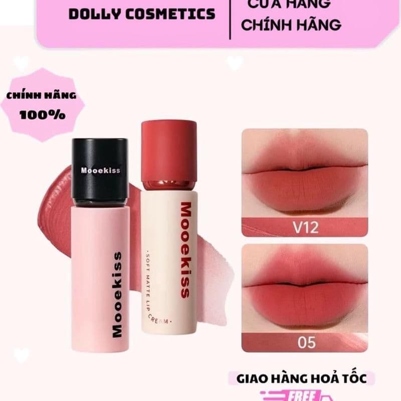 Son Kem Bùn Mooekiss Nhung Mờ Vỏ Hồng Đen Velvet Lip Mud Mịn Môi 3g DOLLYDOLLY COSMETICS