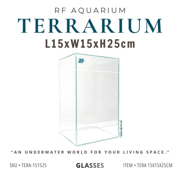 Bể Kính Terrarium, Bể Trồng Cây Bán Cạn Kích Thước 15x15x25cm (Update Bản Sillicon Đen)