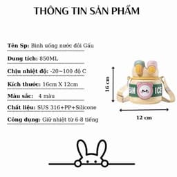 Bình nước giữ nhiệt COSTA dung tích 850ml cốc giữ nhiệt đôi hình gấu dễ thương tặng kèm hộp MQ 2