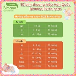 Tã/Bỉm Dán/Quần BIMANA EXTRA CARE HÀN QUỐC Thấm Hút Tốt, Đủ Size 4
