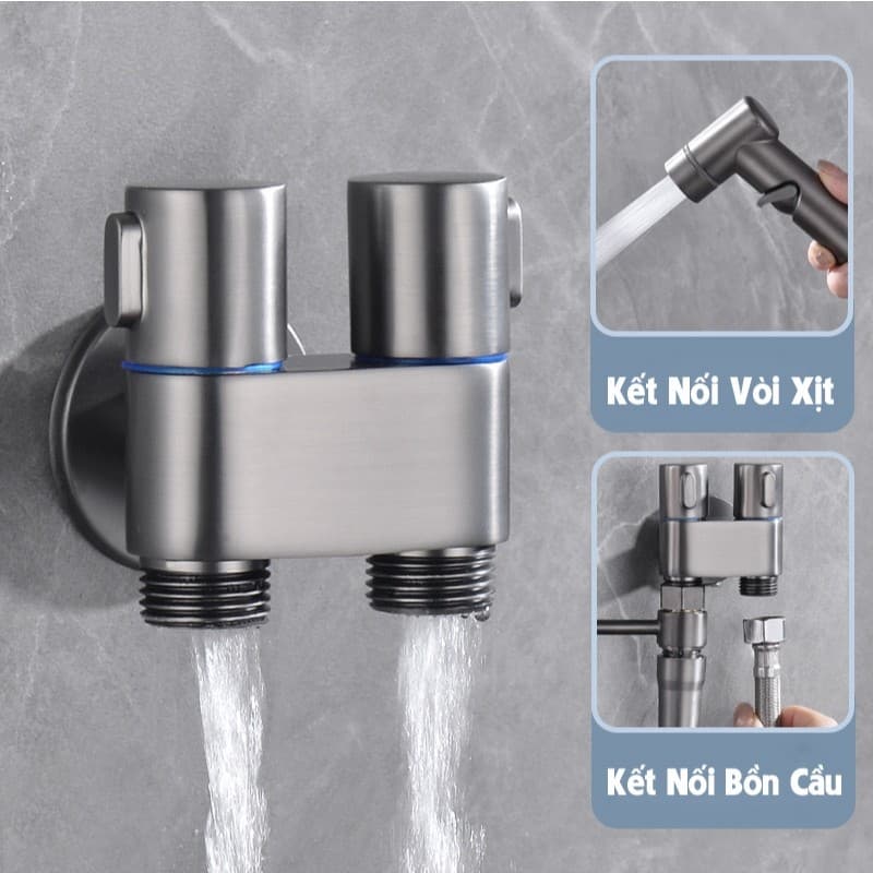 Van chia nước chữ H cao cấp , van khóa nước 2 cổng xả độc lập chia nước đa năng