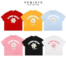 Áo Thun Local Brand VEQISTU " Xinh Như Hoa ", Áo Thun Boxy Form Rộng Unisex Nam Nữ 250Gsm  Cotton 2 Chiều 1