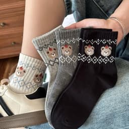 Tất Nữ Cổ Cao Chất Cotton Mềm Mại Hoạ Tiết Gấu Thổ Cẩm Siêu Xinh 1