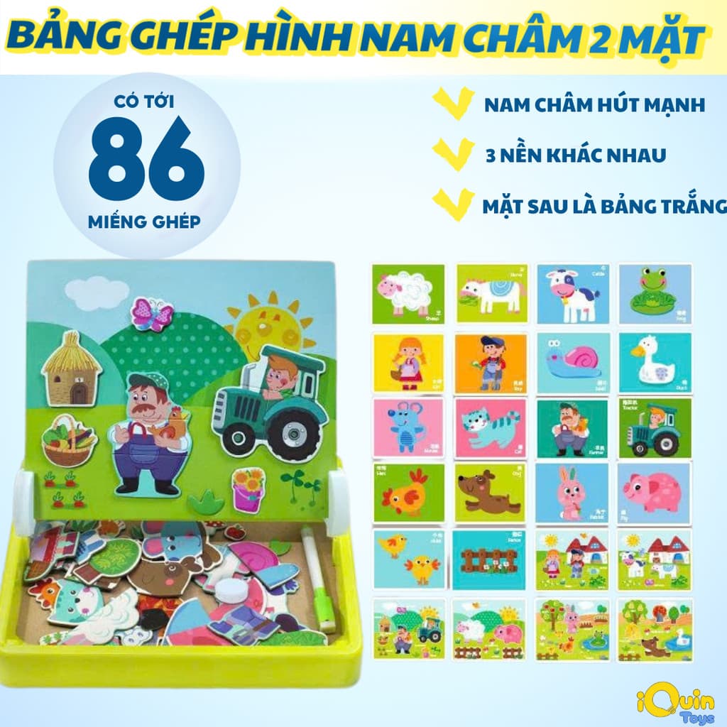 Bảng Ghép Hình Nam Châm 2 Mặt Phát Triển Trí Tuệ Cho Bé - Ghép Tranh & Viết Vẽ Sáng Tạo