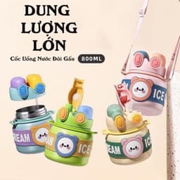 Bình nước giữ nhiệt COSTA dung tích 850ml cốc giữ nhiệt đôi hình gấu dễ thương tặng kèm hộp MQ 4