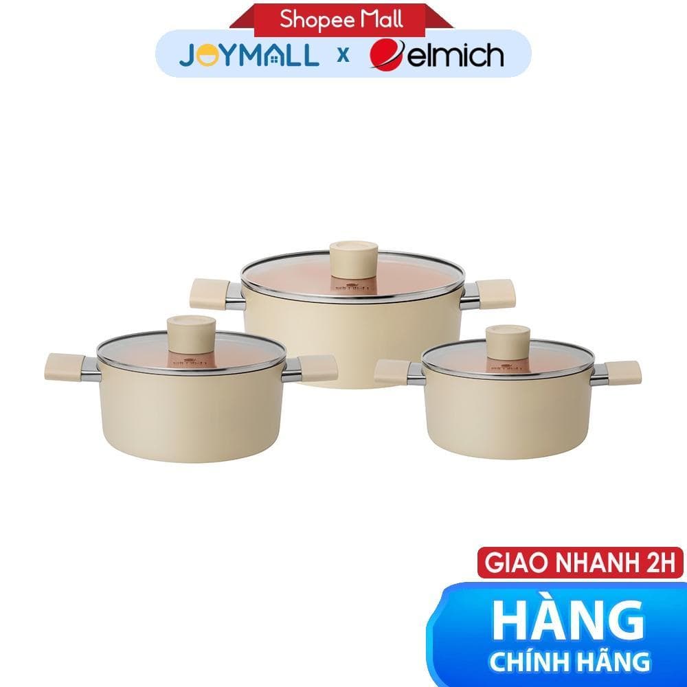 Bộ 3 Nồi Chống Dính Ceramic Elmich EL5240 Size 18,20,24cm, Hàng Chính Hãng, Đáy Từ - JoyMall