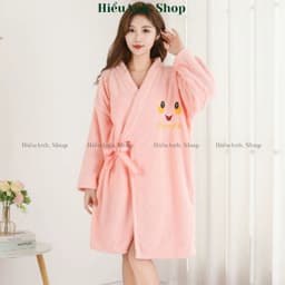 Váy Tắm Lông Cừu San Hô Tay Dài Mùa Đông. Khăn Tắm Thấm Hút Nhanh, Áo Choàng Tắm Thêu Mặt Cười - hieuanh1688 9