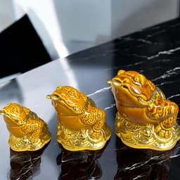 Cóc tỳ gốm nâu vàng dát vàng RỒNG VIỆT- Thiềm thừ, tỳ hưu phong thủy trang trí cho bàn thờ Thần Tài. 8