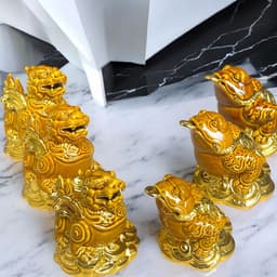 Cóc tỳ gốm nâu vàng dát vàng RỒNG VIỆT- Thiềm thừ, tỳ hưu phong thủy trang trí cho bàn thờ Thần Tài. 9