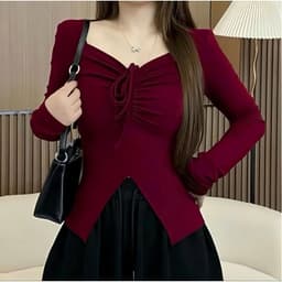 Áo Thun Tay Dài Nữ Big Size Cổ V Rút Dây ESHOP Áo Nữ Chất Thun Tăm Mềm Mịn Co Giãn MS304 TD 3