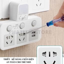 Ổ cắm điện 2500W có đèn ngủ 3 chế độ sáng, 3 ổ cắm và chức năng bật tắt riêng biệt 7
