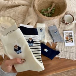 T70 Set 10 Đôi Tất Gấu Teddy Cổ Cao Unisex – Tất Đôi Cotton Co Giãn Thời Trang 5