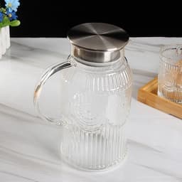 Bộ bình nước thủy tinh chịu nhiệt kèm 6 cốc và khay hứng nước hoạ tiết hoa mặt trời, hàng chịu nhiệt 8