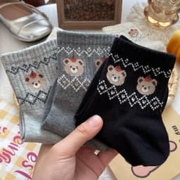 Tất Nữ Cổ Cao Chất Cotton Mềm Mại Hoạ Tiết Gấu Thổ Cẩm Siêu Xinh 3