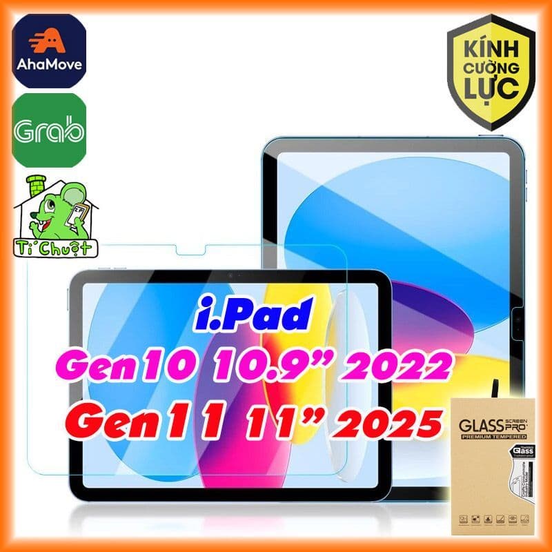 [Ảnh Thật] Kính CL iPad Gen 11 2025 / GEN 10 10.9" 2022 - Cường Lực mài cạnh 2.5D 9H-0.26mm