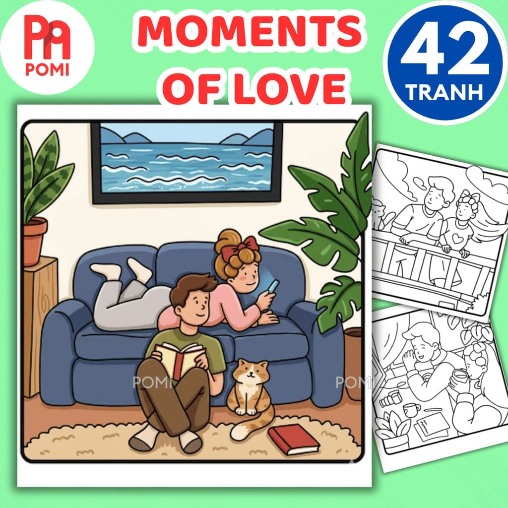 Tranh Tô Màu Cặp Đôi Khoảnh Khắc Tình Yêu Moments of love - Tranh tô màu Thư Giãn Và Giải Tỏa Căng Thẳng - POMI