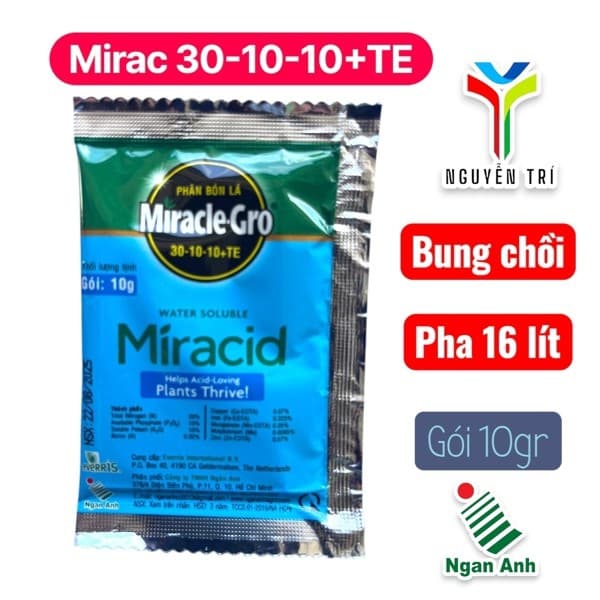 Mirac 30-10-10+TE – Bung Chồi Mạnh, Xanh Lá Nhanh (Gói 10g Pha 16L)