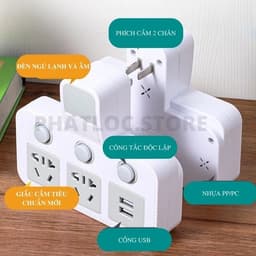 Ổ cắm điện 2500W có đèn ngủ 3 chế độ sáng, 3 ổ cắm và chức năng bật tắt riêng biệt 4