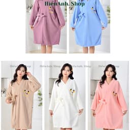 Váy Tắm Lông Cừu San Hô Tay Dài Mùa Đông. Khăn Tắm Thấm Hút Nhanh, Áo Choàng Tắm Thêu Mặt Cười - hieuanh1688 6