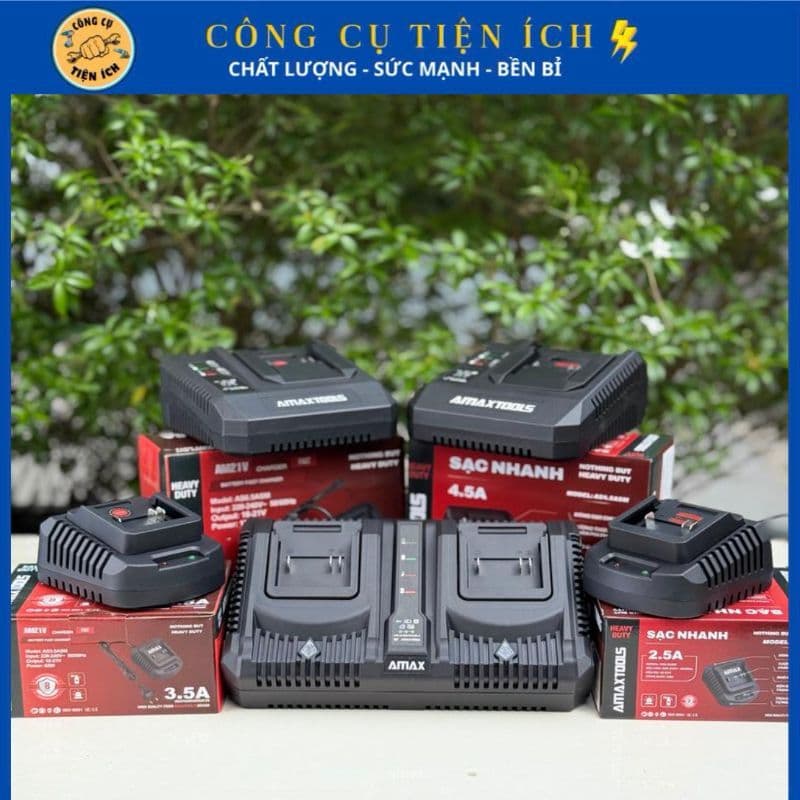 Sạc Nhanh AMAXTOOLS 2.5/3.5/4.5/6.5Ah, Vỏ Sạc Chống Cháy, Chân Pin Phổ Thông, Sạc CHÍNH HÃNG