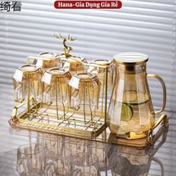 Combo Bình Cốc Chất Liệu Thuỷ Chịu Nhiệt BN01 Họa Tiết Sang Trọng ,6 Cốc  Có Quay Tiện Lợi Sang Trọng 1