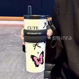 [Hot Tặng Túi Giữ Nhiệt]. Bình Giữ Nhiệt Cute 710Ml – Hoạ Tiết Dễ Thương, Quai Sách Tiện Lợi, Inox 304 Giữ Nhiệt Lâu 8