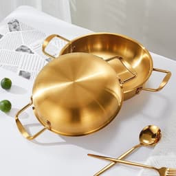 (COMBO 3) Chảo Inox Mini 19CM Mạ Vàng Đa Năng, Nồi Lẩu Mini Phong Cách Hàn Quốc Dùng Nấu Mì Cay, Soup 9