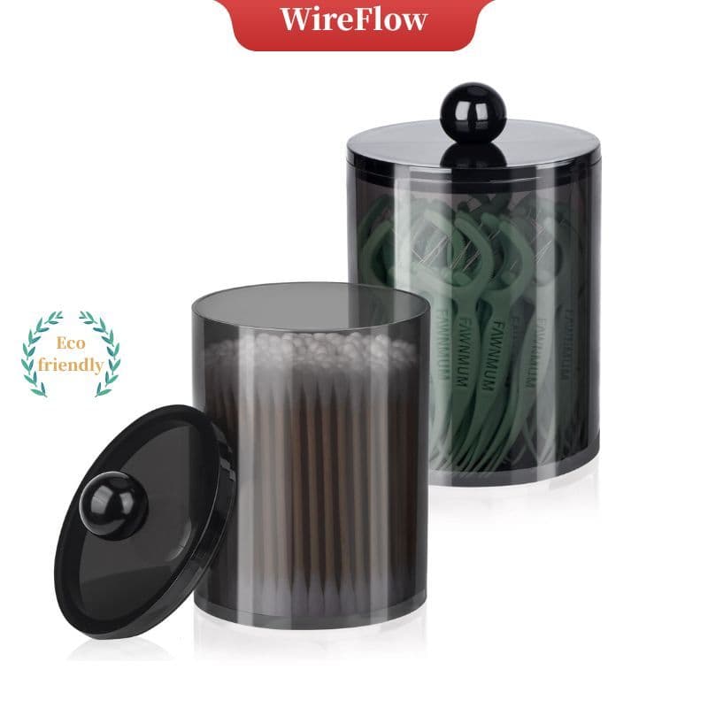 WireFlow Hộp đựng tăm bông / bông tẩy trang / chỉ nha khoa bằng acrylic, phụ kiện lưu trữ phòng tắm & bàn trang điểm