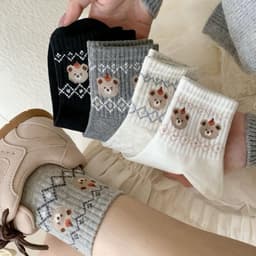 Tất Nữ Cổ Cao Chất Cotton Mềm Mại Hoạ Tiết Gấu Thổ Cẩm Siêu Xinh 6