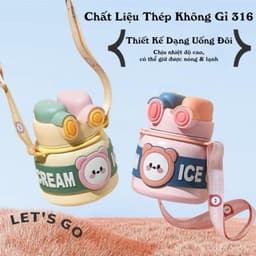 Bình nước giữ nhiệt COSTA dung tích 850ml cốc giữ nhiệt đôi hình gấu dễ thương tặng kèm hộp MQ 3