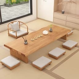 Bộ và ghế gỗ nguyên khối Nhật Bản, tatami, Kung Fu, sàn, bàn trà dài phong cách Zen thấp 5