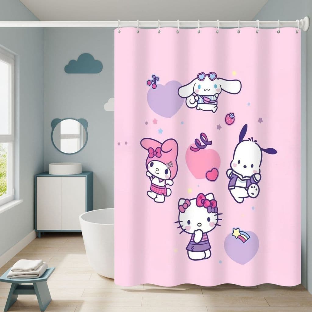 Sanrio Họ Kuromi Phòng Tắm Rèm Tắm Nhà Vệ Sinh Chống Thấm Nước Đục Lỗ Không Nấm Mốc Chống Dày Tắm Phân Vùng Treo Rèm