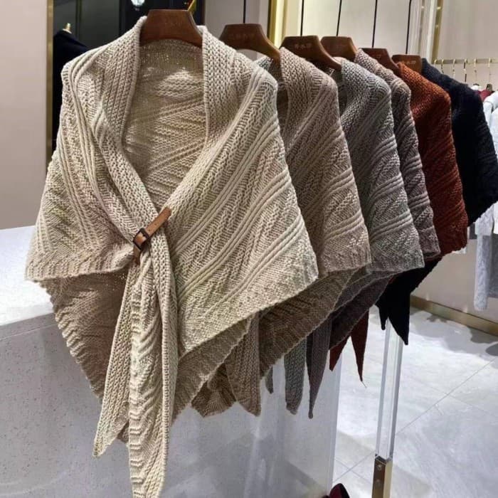 Khăn choàng len dệt kim xuân thu phong cách Hàn Quốc có khóa thắt lưng hình tam giác khăn choàng