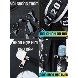 Balo in hình PHI HÀNH GIA cấp 2 cấp 3 đi học vải chống nước thời trang FASHION nhiều ngăn đựng laptop 15.6 inch 6