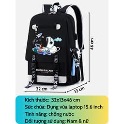 Balo in hình PHI HÀNH GIA cấp 2 cấp 3 đi học vải chống nước thời trang FASHION nhiều ngăn đựng laptop 15.6 inch 5