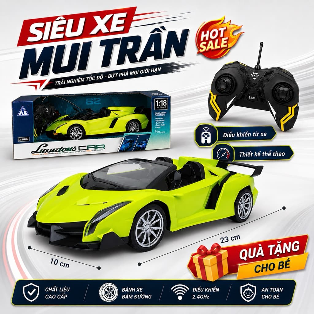 Siêu xe Lambo điều khiển từ xa 4 chiều có đèn sáng,chạy nhanh khỏe với 4pin