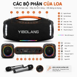 Loa Karaoke Bluetooth YIBOLANG F9 120W Kèm 2 Micro Không Dây, Pin 16000mAh, Bluetooth 5.3, Hỗ Trợ TWS, USB TF AUX 3