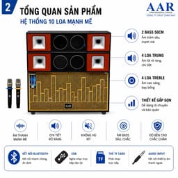 Loa Kéo Di Động AAR LX9886 1200W - 2 Bass 50cm, Kèm 2 Micro Không Dây, Pin Lithium 12.8V-12A 2