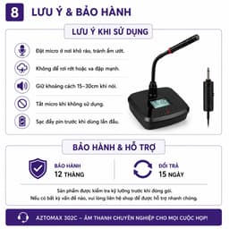 Mic Hội Nghị Không Dây AZTOMAX 302C Chính Hãng – Micro Cổ Ngỗng Thu Âm Rõ, Kết Nối 6.35mm Cho Phòng Họp, Hội Trường 8