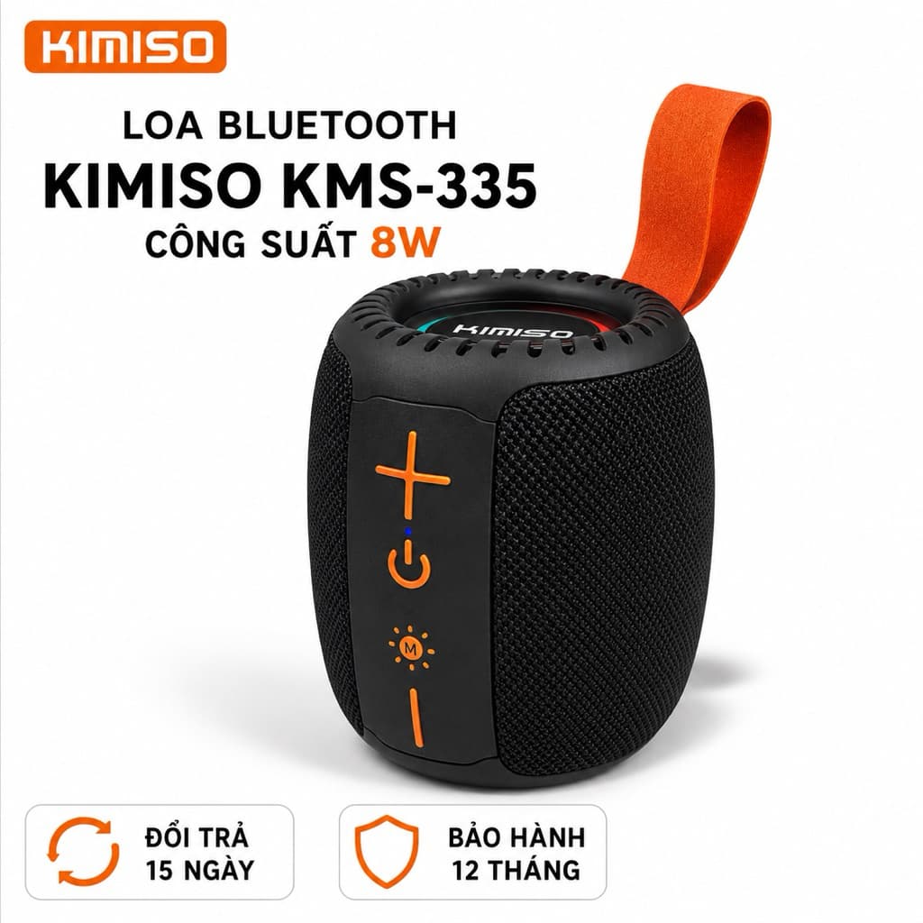 Loa Bluetooth Kimiso KMS-335 Chính Hãng - Bluetooth 5.4, RGB LED, Chống Nước IPX5, Hỗ Trợ USB/TF/FM, Công Suất 8W