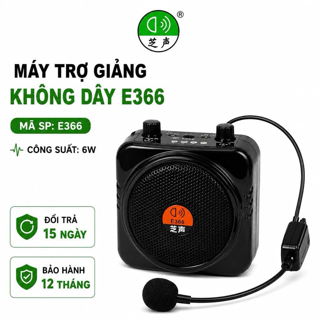 Máy Trợ Giảng Không Dây E366 Mic UHF Bluetooth Loa Đeo Người 6W Hỗ Trợ USB TF FM Cho Giáo Viên Hướng Dẫn Viên