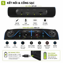 Loa Karaoke Bluetooth HOPESTAR PARTYBOX 168 100W Kèm 2 Micro Không Dây UHF, Bluetooth 5.3, Pin 32000mAh, Chống Nước IPX5 6
