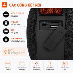 Loa Bluetooth KIMISO KMS-296 8W Chống Nước IPX5 Đèn LED RGB Hỗ Trợ USB TF FM Pin 1200mAh Loa Mini Di Động 4