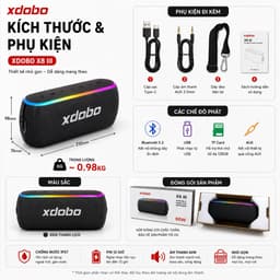 Loa Bluetooth XDOBO X8 III 60W + dây đeo – Bass Mạnh, Bluetooth 5.3, Chống Nước IPX7 6