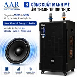 Loa Kéo Karaoke AAR LX40-81 Công Suất 500W Bass 40cm Kèm 2 Micro Không Dây Bluetooth USB Pin Lithium 12.8V 3
