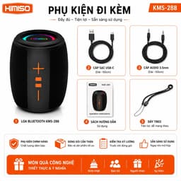 Loa Bluetooth Kimiso KMS-288 Mini 5W Chống Nước IPX5 Đèn LED RGB Bluetooth 5.4 Pin 1200mAh Cổng USB-C 7