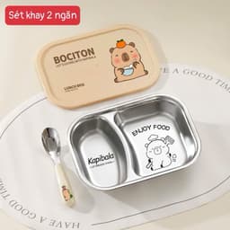 khay cơm inox capybara 2 ngăn 3 ngăn kèm nắp – hộp cơm chia ngăn tiện lợi cho bé và dân văn phòng 2