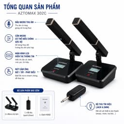 Mic Hội Nghị Không Dây AZTOMAX 302C UHF 2 Micro Cổ Ngỗng Thu Âm Chuyên Nghiệp Cho Phòng Họp, Hội Trường, Nhà Thờ 2